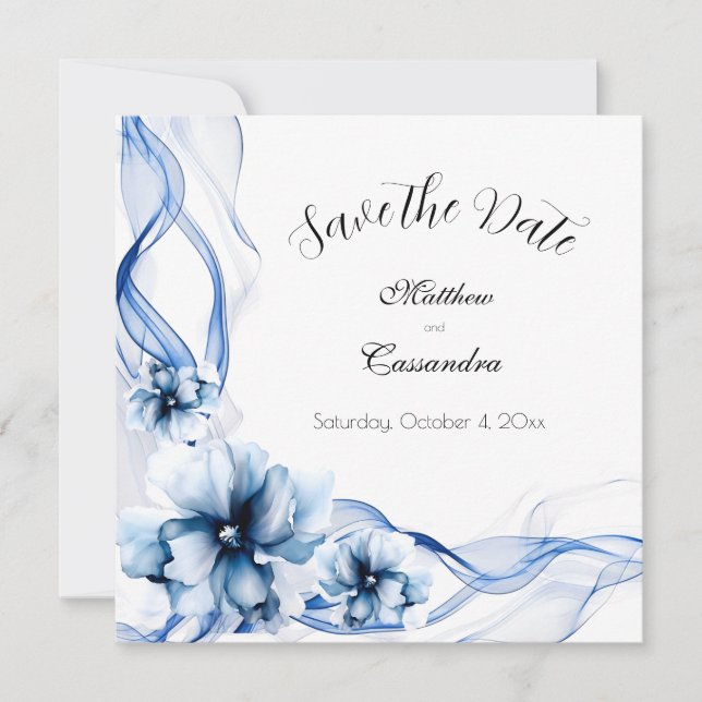 Save The Date Elégant Mariage bleu bleu marine (Devant)