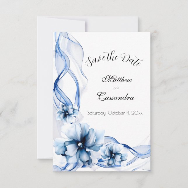 Save The Date Elégant Mariage bleu bleu marine (Devant)