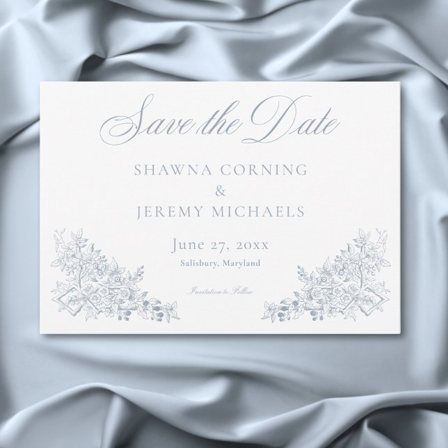 Save The Date Élégant mariage bleu de style chinois avec nature  (Elegant Blue Chinoiserie Nature & Birds Wedding Save The Date)