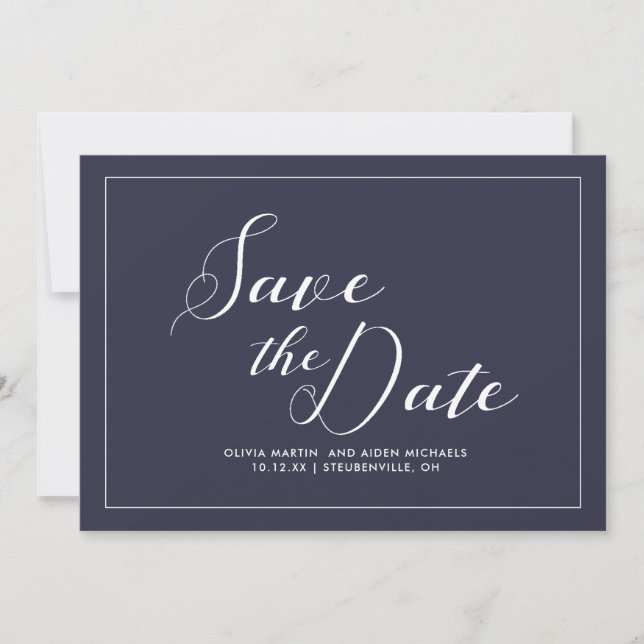 Save The Date Elégant Mariage bleu et blanc (Devant)