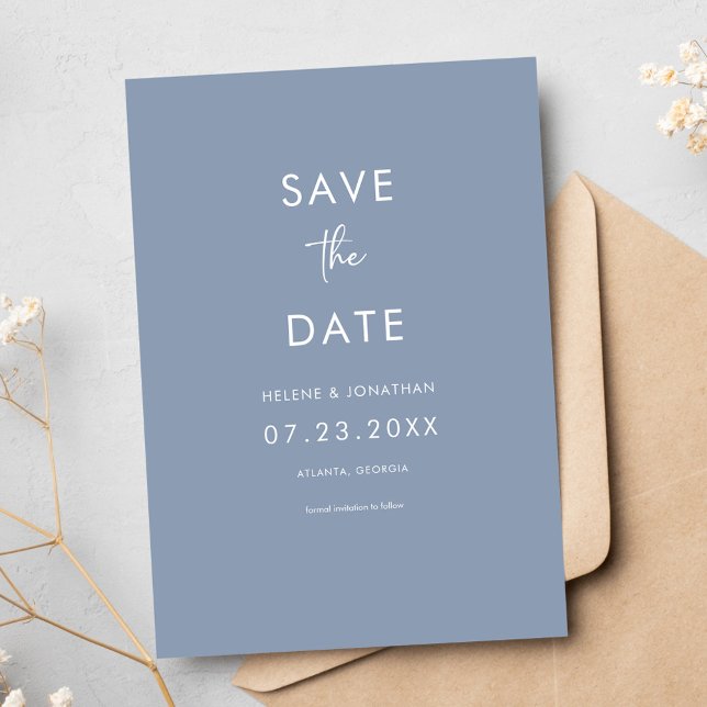 Save The Date Élégant Mariage bleu poussiéreux minimal (Elegant Minimal Dusty Blue Wedding Save The Date)
