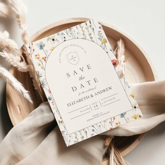 Save The Date Élégant Mariage Botanique de Fleurs Sauvages (Créateur téléchargé)