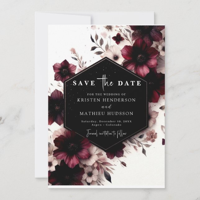 Save The Date Élégant Mariage Bourgogne Personnalisé (Devant)