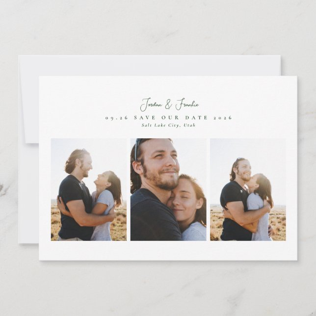 Save The Date élégant mariage calligraphie script 4 photos colla (Devant)
