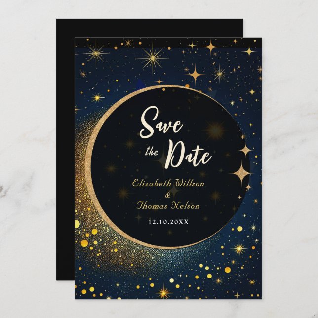 Save The Date Élégant mariage céleste de lune mystique (Devant / Derrière)