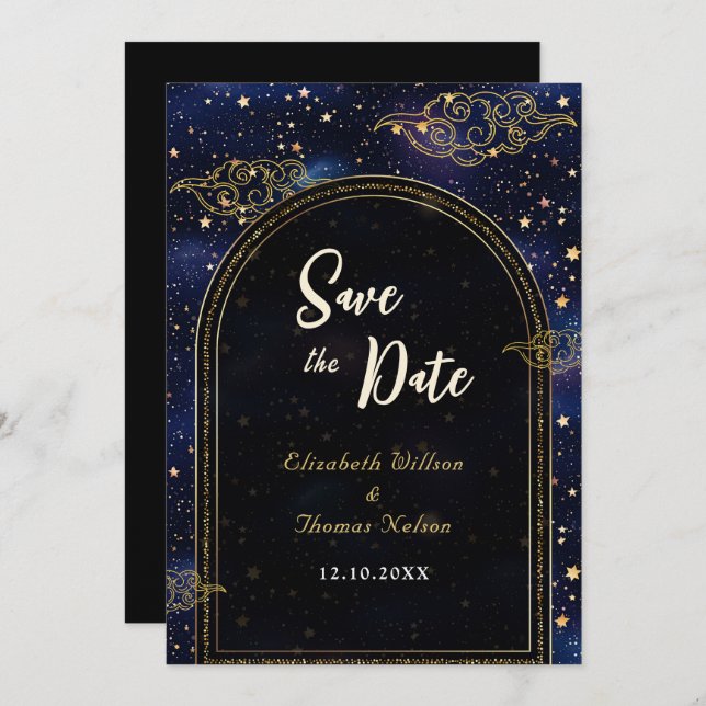 Save The Date Élégant mariage céleste mystique (Devant / Derrière)
