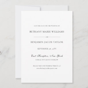 Save The Date Élégant Mariage classique simple noir et blanc