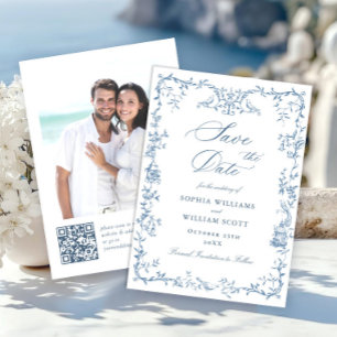 Save The Date Élégant Mariage couleur bleu couleur orné victorie