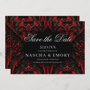 Save The Date Elégant Mariage damassé gothique rouge et noir