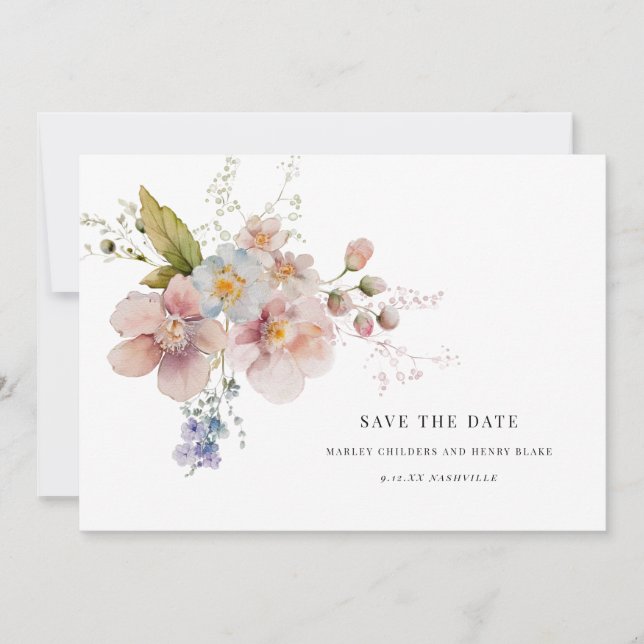 Save The Date Elégant Mariage d'aquarelle Floral Enregistrer la  (Devant)