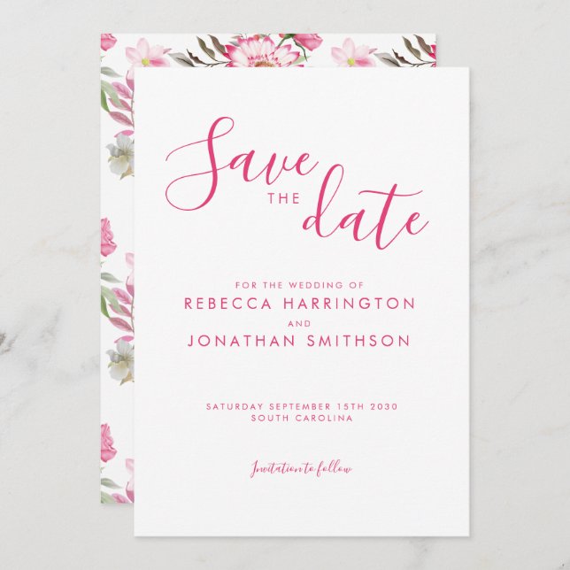 Save The Date Élégant Mariage d'aquarelle rose (Devant / Derrière)