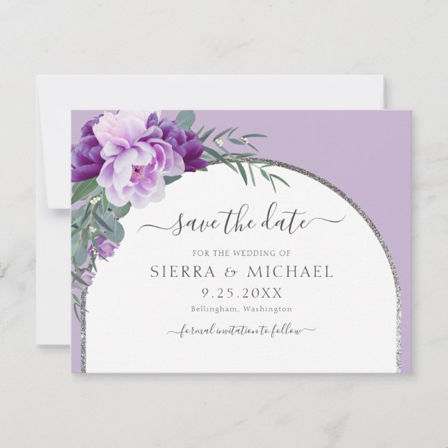Save The Date Élégant Mariage d'arche d'Arche d'Argent Floral Pu (Devant)