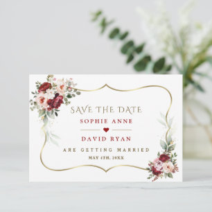 Save The Date Élégant Mariage de automne or aux fleurs bleues bo