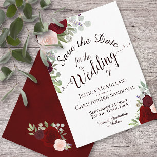 Save The Date Elégant Mariage de Boho Floral Bourgogne