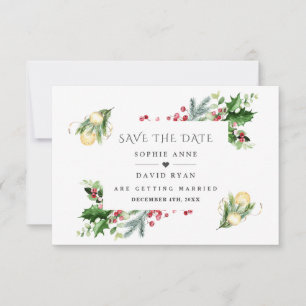 Save The Date Élégant Mariage de boules de Noël de la baie de pi