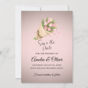 Save The Date Élégant Mariage de Bouquet Tulipes Roses