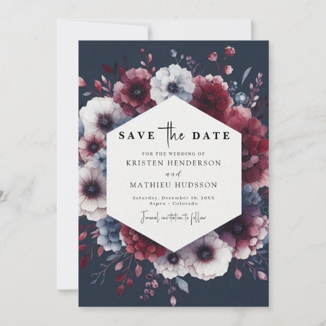 Save The Date Élégant Mariage de Bourgogne imprimable (Devant)