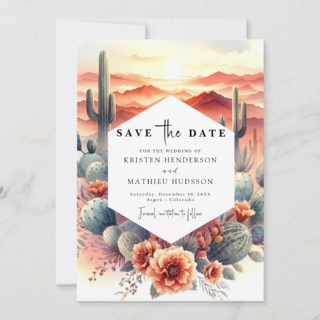 Save The Date Élégant Mariage de cactus du désert (Devant)