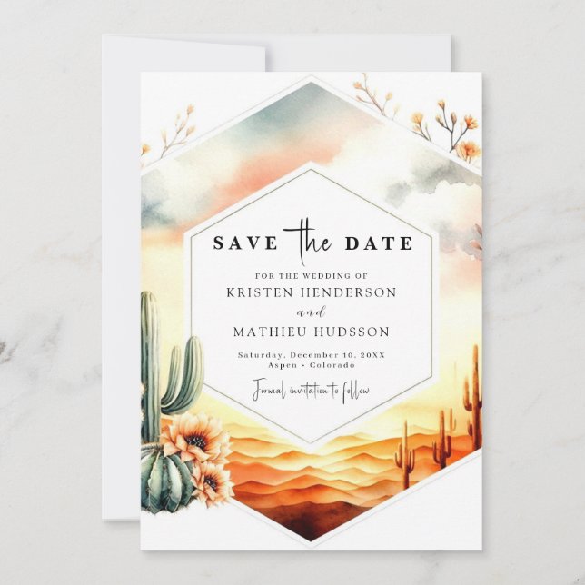 Save The Date Élégant Mariage de cactus du Sud (Devant)