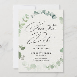 Save The Date Élégant Mariage de calligraphie Eucalyptus