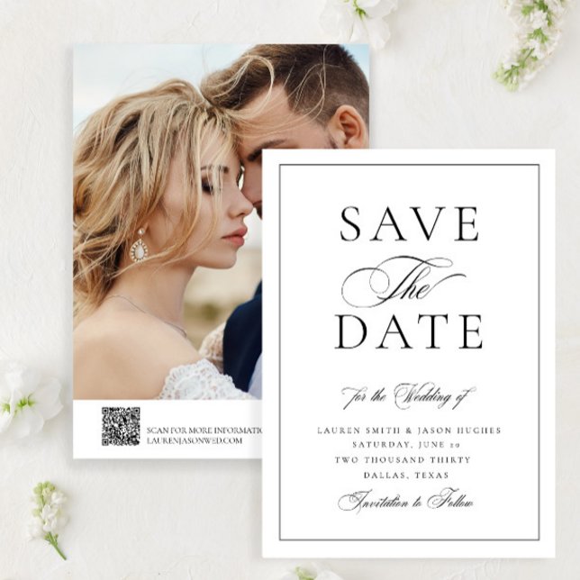 Save The Date Élégant Mariage de calligraphie Photo QR Code Mari (Créateur téléchargé)