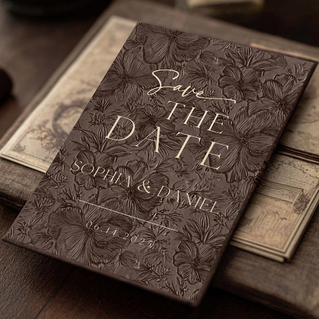 Save The Date Élégant Mariage de chocolat Mocha (Announce your special day with this elegant chocolate mocha embossed floral Save the Date card. Desi)