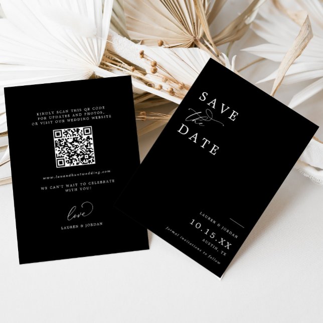 Save The Date Élégant Mariage de code Qr noir et blanc (Créateur téléchargé)