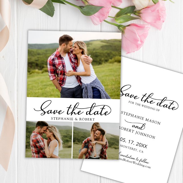 Save The Date Élégant Mariage de collection photo Script moderne (Créateur téléchargé)