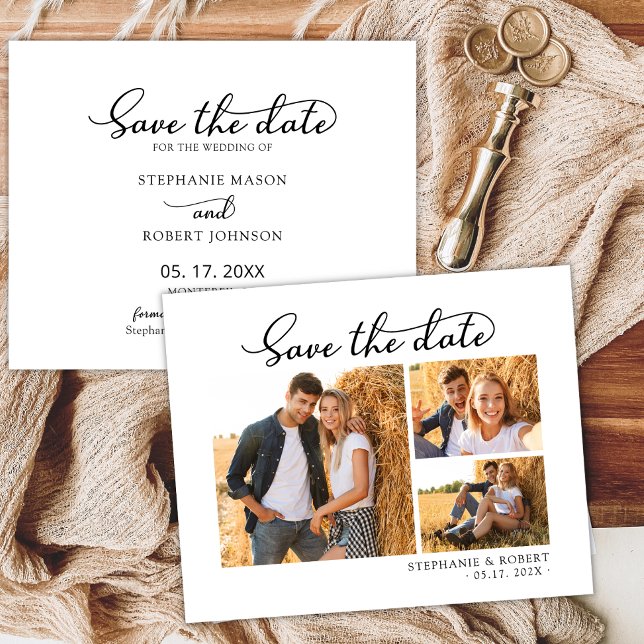 Save The Date Élégant Mariage de collection photo Script moderne (Créateur téléchargé)