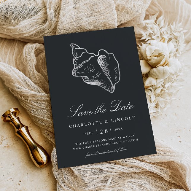 Save The Date Élégant Mariage de coque conch argenté (Créateur téléchargé)