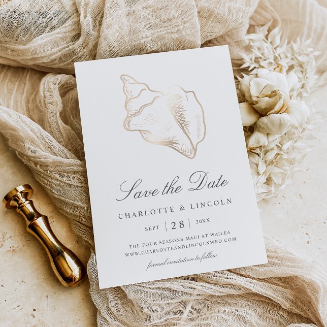 Save The Date Elégant Mariage de coquille de conque doré (Créateur téléchargé)