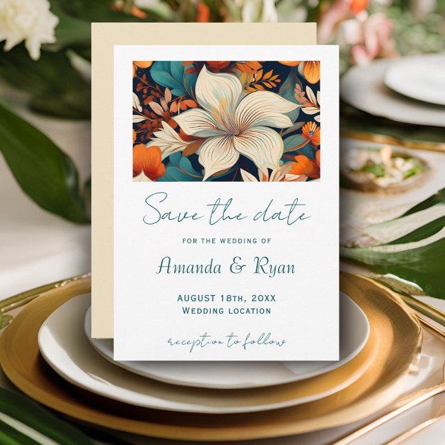 Save The Date Élégant Mariage de design botanique tropical (Créateur téléchargé)