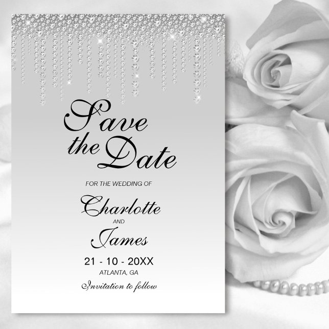 Save The Date Elégant mariage de diamants d'argent Enregistrer l (Créateur téléchargé)
