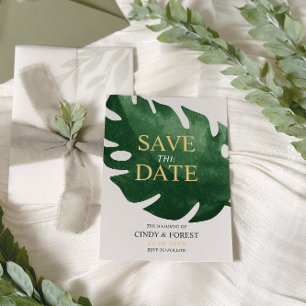 Save The Date Élégant Mariage de feuille de Monstera verte tropi