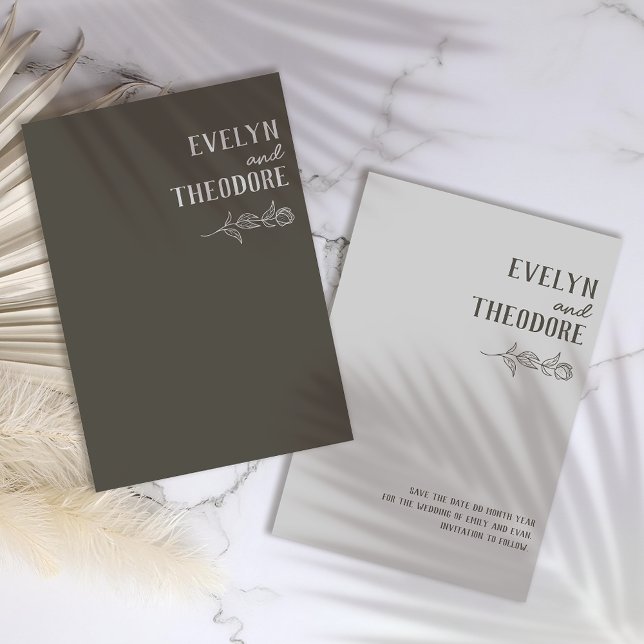 Save The Date Élégant Mariage de Fleur d'Art Neutre Line (Créateur téléchargé)