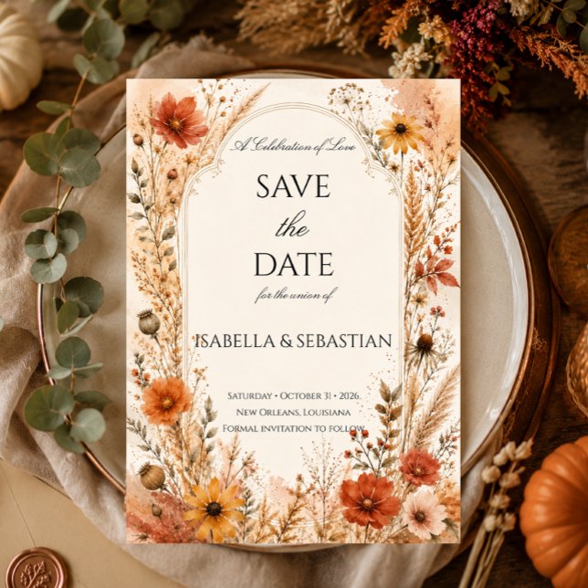 Save The Date Élégant Mariage de Fleur Sauvage d'Automne (Créateur téléchargé)
