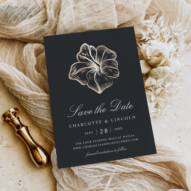 Save The Date Élégant Mariage de fleurs d'Hibiscus d'or (Créateur téléchargé)
