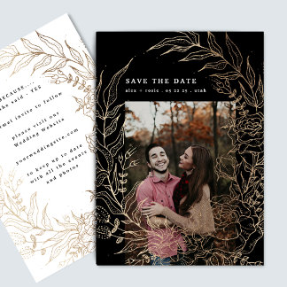 Save The Date Élégant Mariage de fleurs romantiques Wreath Gold