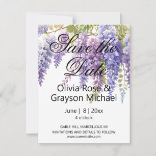 Save The Date Elégant mariage de la glycine bleu violet