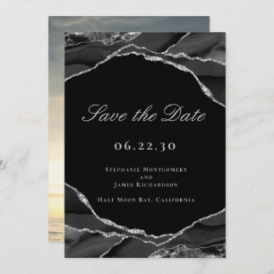 Save The Date Élégant Mariage de l'huile d'argent noir Agate noi