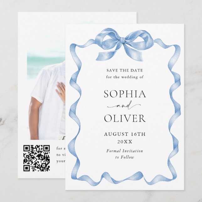 Save The Date Élégant Mariage de mâchoire bleu Dusty (Devant / Derrière)