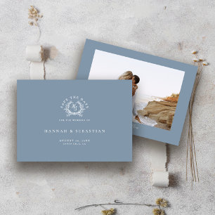 Save The Date Élégant Mariage de Monogram Blue Dusty