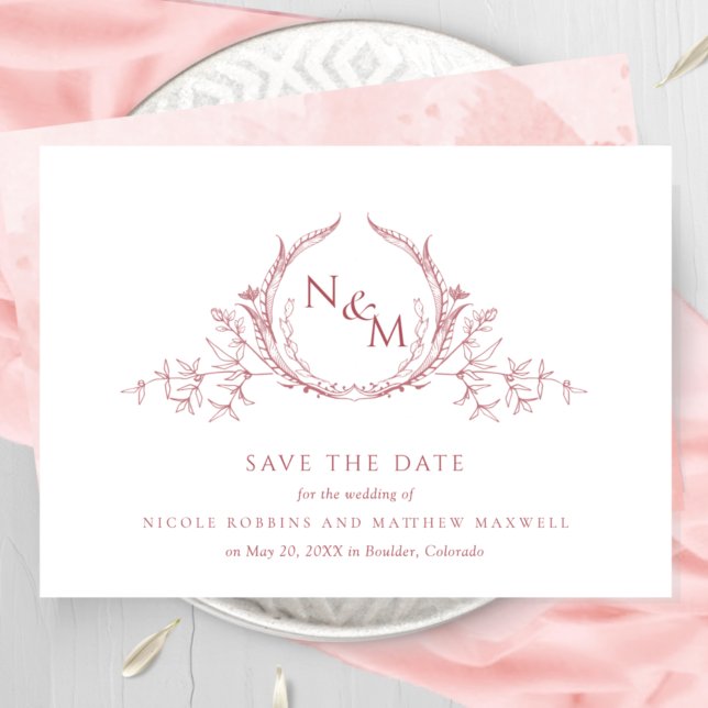 Save The Date Élégant Mariage de monogramme couleur rose pâle (Créateur téléchargé)