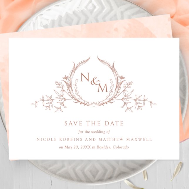 Save The Date Élégant Mariage de monogramme de couleur d'eau de  (Créateur téléchargé)