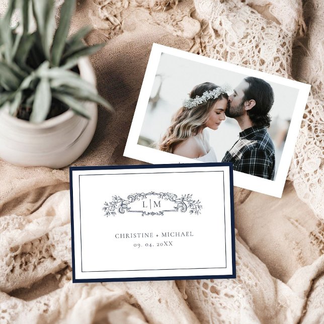 Save The Date Élégant mariage de monogramme de la crête botaniqu (Créateur téléchargé)