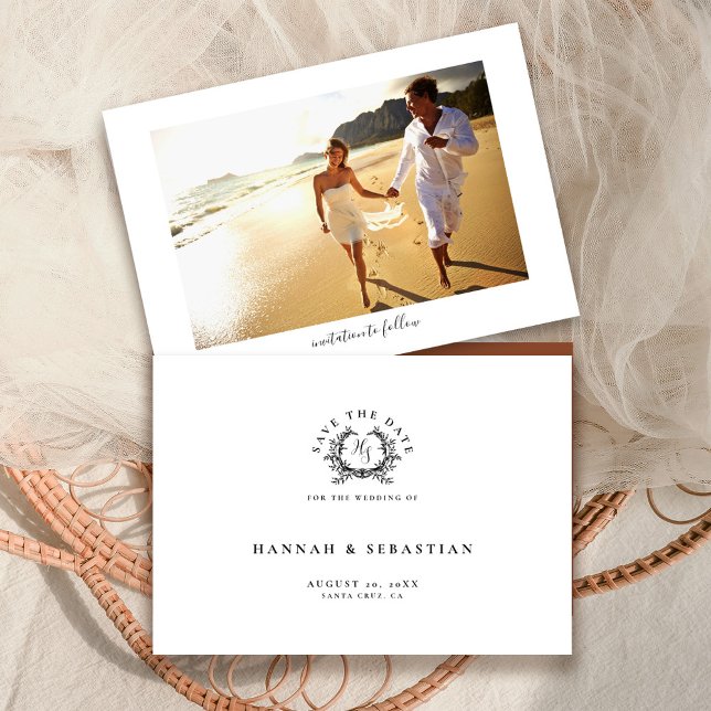 Save The Date Élégant Mariage de monographie noir/blanc (Créateur téléchargé)