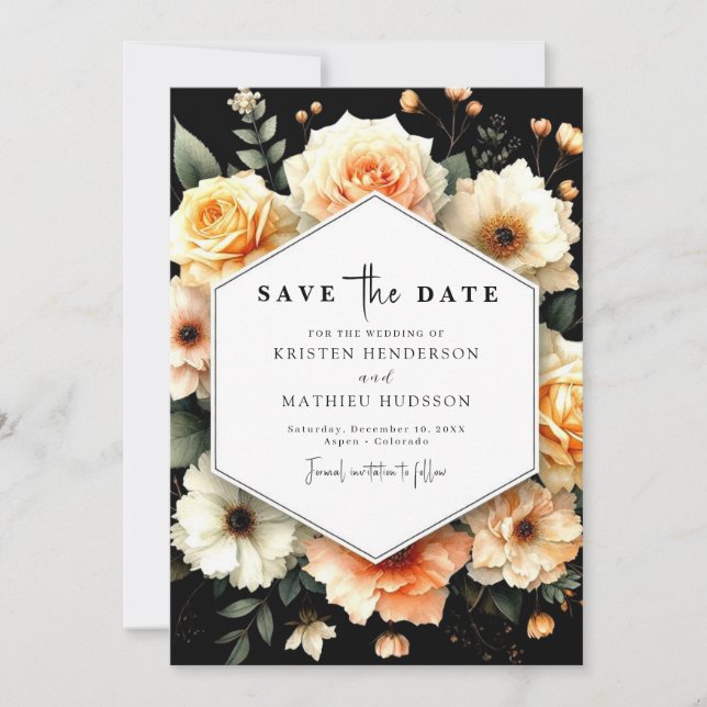 Save The Date Élégant Mariage de pêche botanique (Devant)