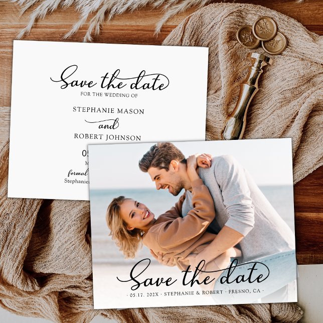 Save The Date Élégant Mariage de photo de script élégant (Créateur téléchargé)