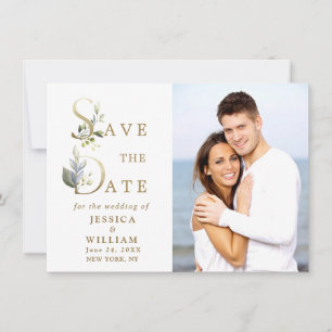 Save The Date Elégant Mariage de PHOTO Eucalyptus aquarelle