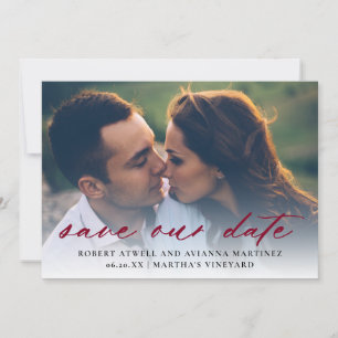 Save The Date Élégant Mariage de photos en rouge de Bourgogne
